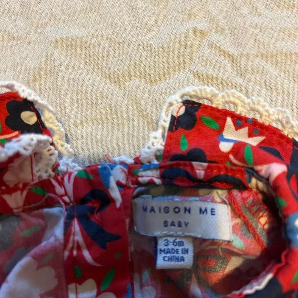 Maison Me Red Floral Baby Girl‎ Dress with Lace Collar